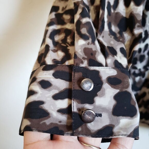 Style & Co Leopard Print Button Front Roll Tab Sleeve Top Black Brown Women's 3X - Picture 8 of 12